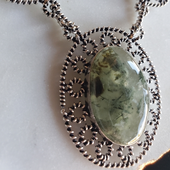 New Moss Agate & Peridot Silver Necklace. - Picture 4 of 16